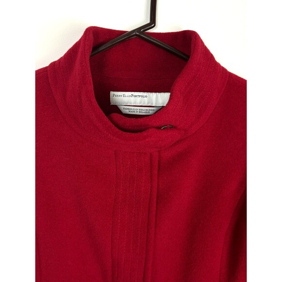 Perry Ellis Portfolio Womens Berry Red Classic Wool Dress Coat Overcoat  Size 4 - Picture 5 of 16